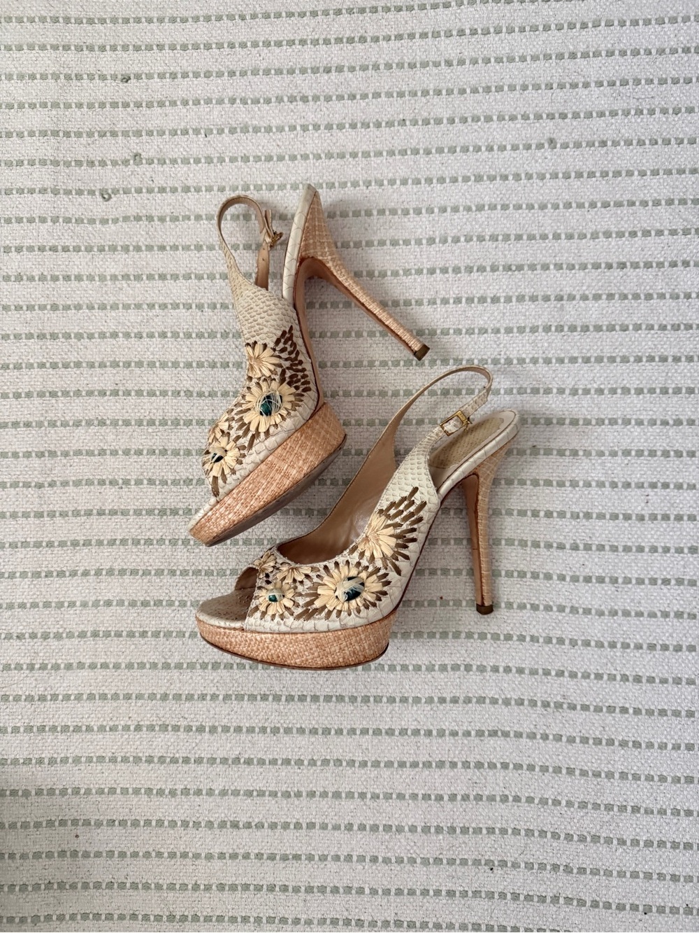 christian dior snakeskin gem rattan heels